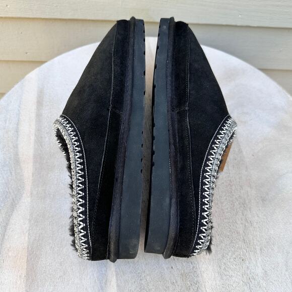 Lamo Womens Size 12 Suede Slippers Black Cirrus Footbed Cozy Fur Lined Slip-On - Picture 4 of 12